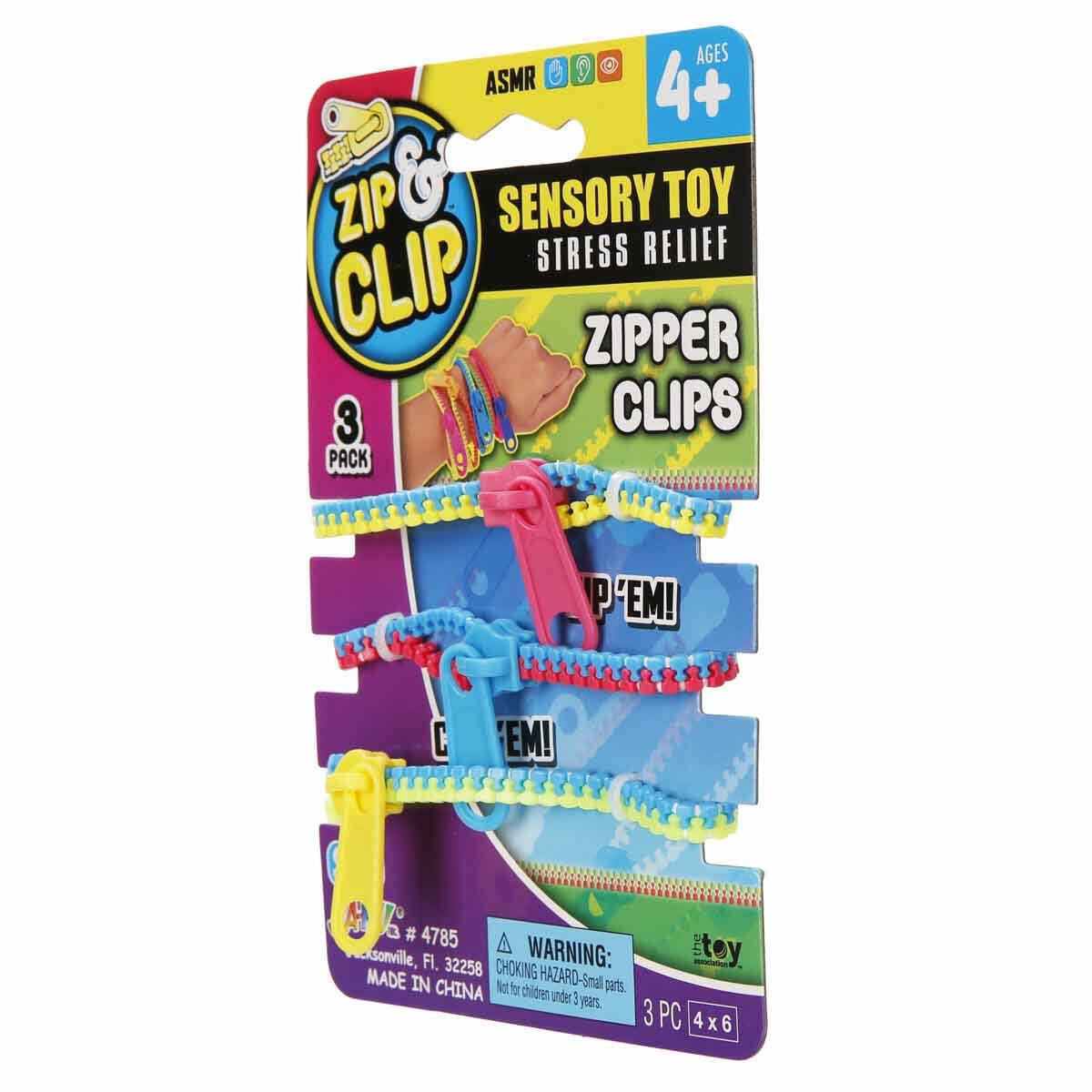 Zip &amp; Clip 3’lü Fermuarlı Bileklik Seti (18 cm) | Duyusal Oyuncak, Stres Giderme ve Çok Amaçlı Renkli Kolye/Bileklik Seti