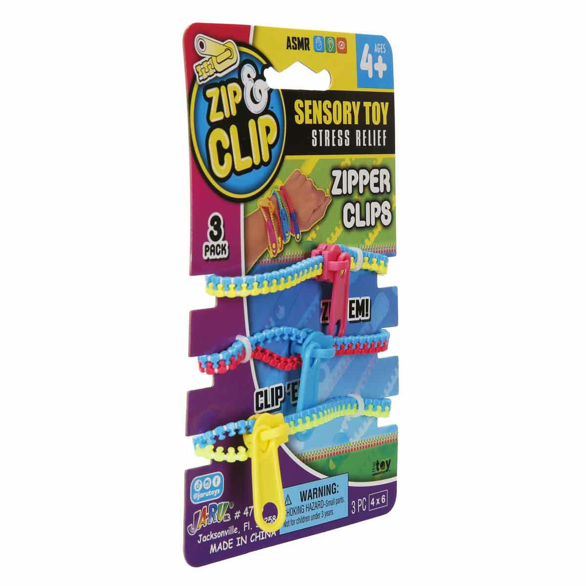 Zip &amp; Clip 3’lü Fermuarlı Bileklik Seti (18 cm) | Duyusal Oyuncak, Stres Giderme ve Çok Amaçlı Renkli Kolye/Bileklik Seti