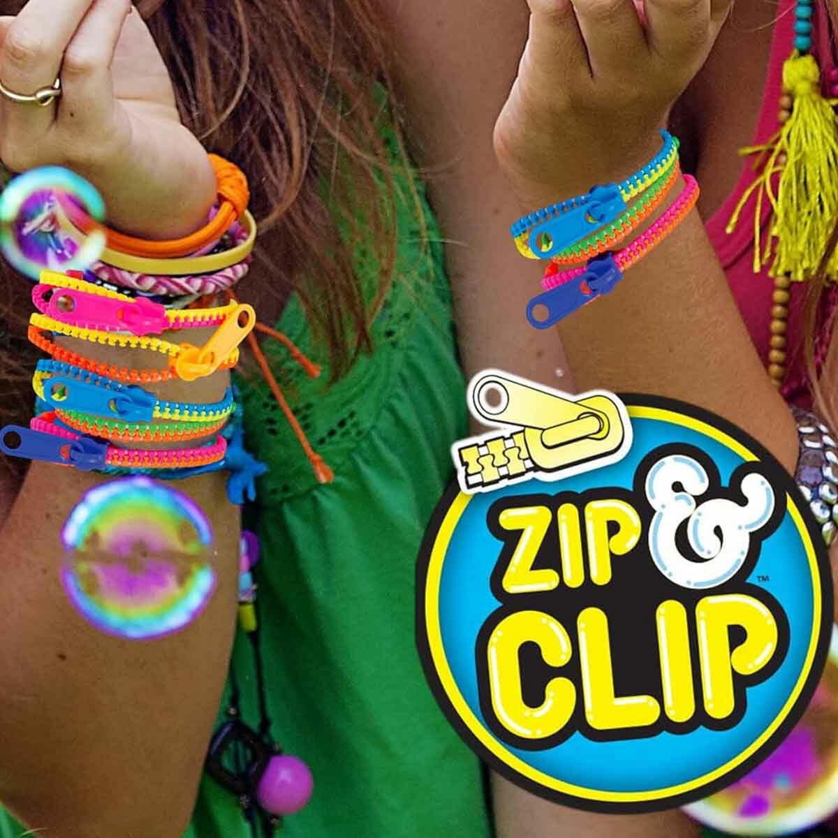 Zip &amp; Clip 3’lü Fermuarlı Bileklik Seti (18 cm) | Duyusal Oyuncak, Stres Giderme ve Çok Amaçlı Renkli Kolye/Bileklik Seti