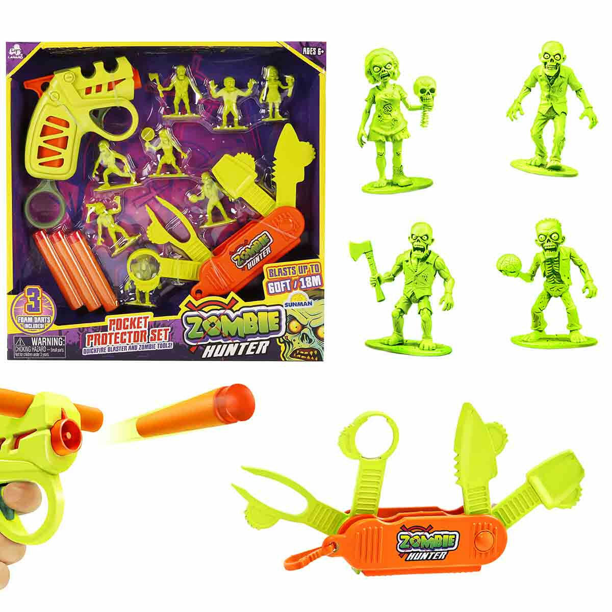 Zombi Avcısı Sünger Dart Atan Silah Oyun Seti | 8 Zombi Figürlü Hedef Seti | 18 Metre Menzilli Hayatta Kalma Kiti